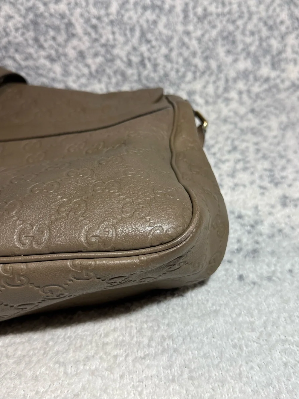 Gucci Taupe Brown Embossed Leather Messenger Bag